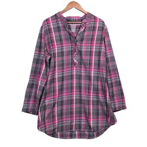 Faded Glory‎ Flannel Henley Shirt 2X Plaid Pink Gray Soft Lounge Sleep Top NWT